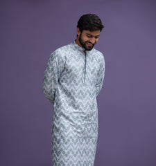 Ice blue Jacquard Kurta pyjama set