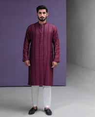 Maroon symmetrical cotton jacquard kurta set