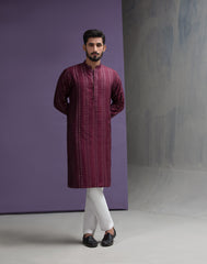 Maroon symmetrical cotton jacquard kurta set