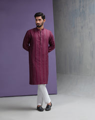 Maroon symmetrical cotton jacquard kurta set