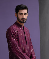 Maroon symmetrical cotton jacquard kurta set