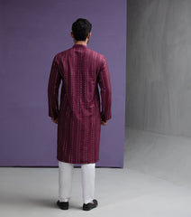Maroon symmetrical cotton jacquard kurta set