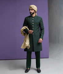 Haseen - Saliqaa'2025 - Dark Green Paisleys sherwani set