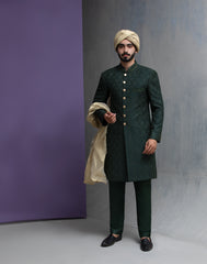 Haseen - Saliqaa'2025 - Dark Green Paisleys sherwani set