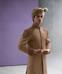 Eman - Gold & Maroon Sherwani set - Saliqaa'2025