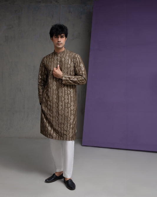 Olive & Gold Cotton Jacquard