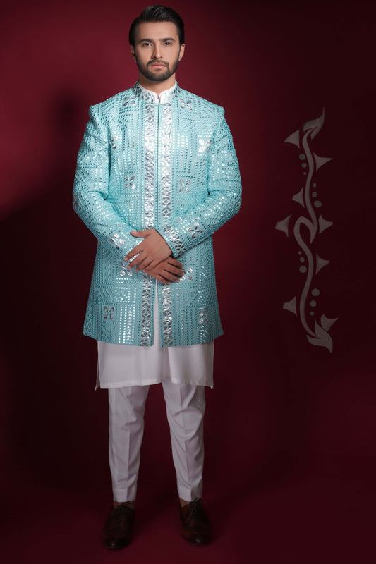 Powder Blue Short Sherwani - Panni' 23 Fall.