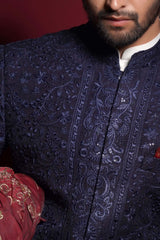 Midnight Blue Resham Embroidered Sherwani 