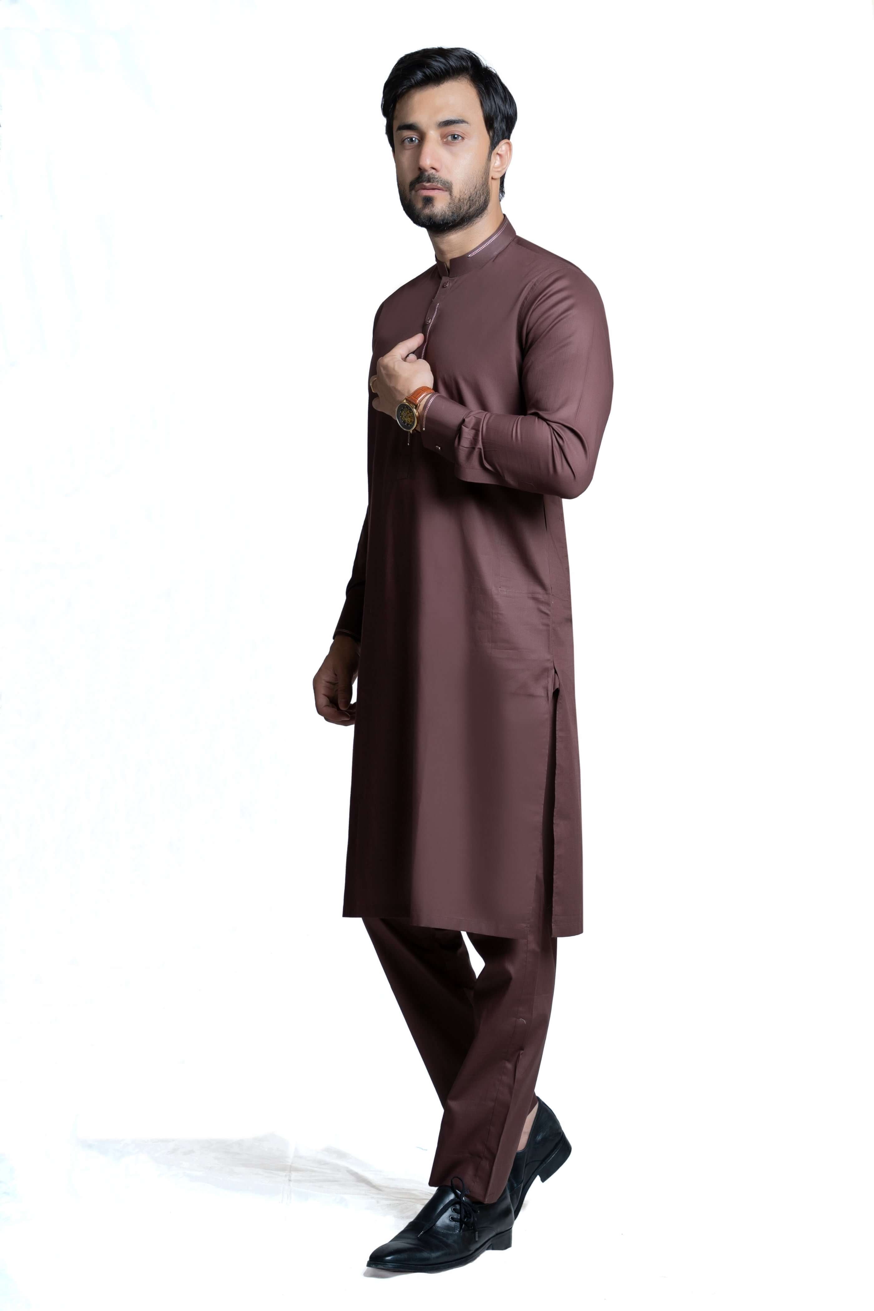 Fine Dark Brown Kurta and Pants 