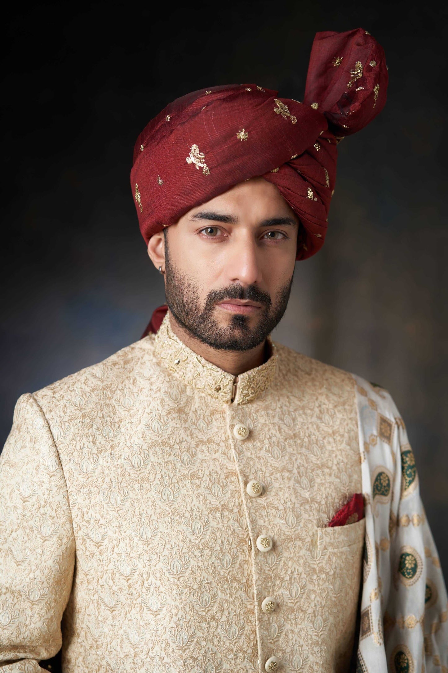 Gold Thread Embroidered Rawsilk Sherwani with Silk Shawl â The house of Arsalan Iqbal
