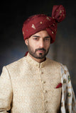 Gold Rawsilk Sherwani with Silk Shawl