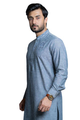 Grey Blue Linen Kurta Pant 