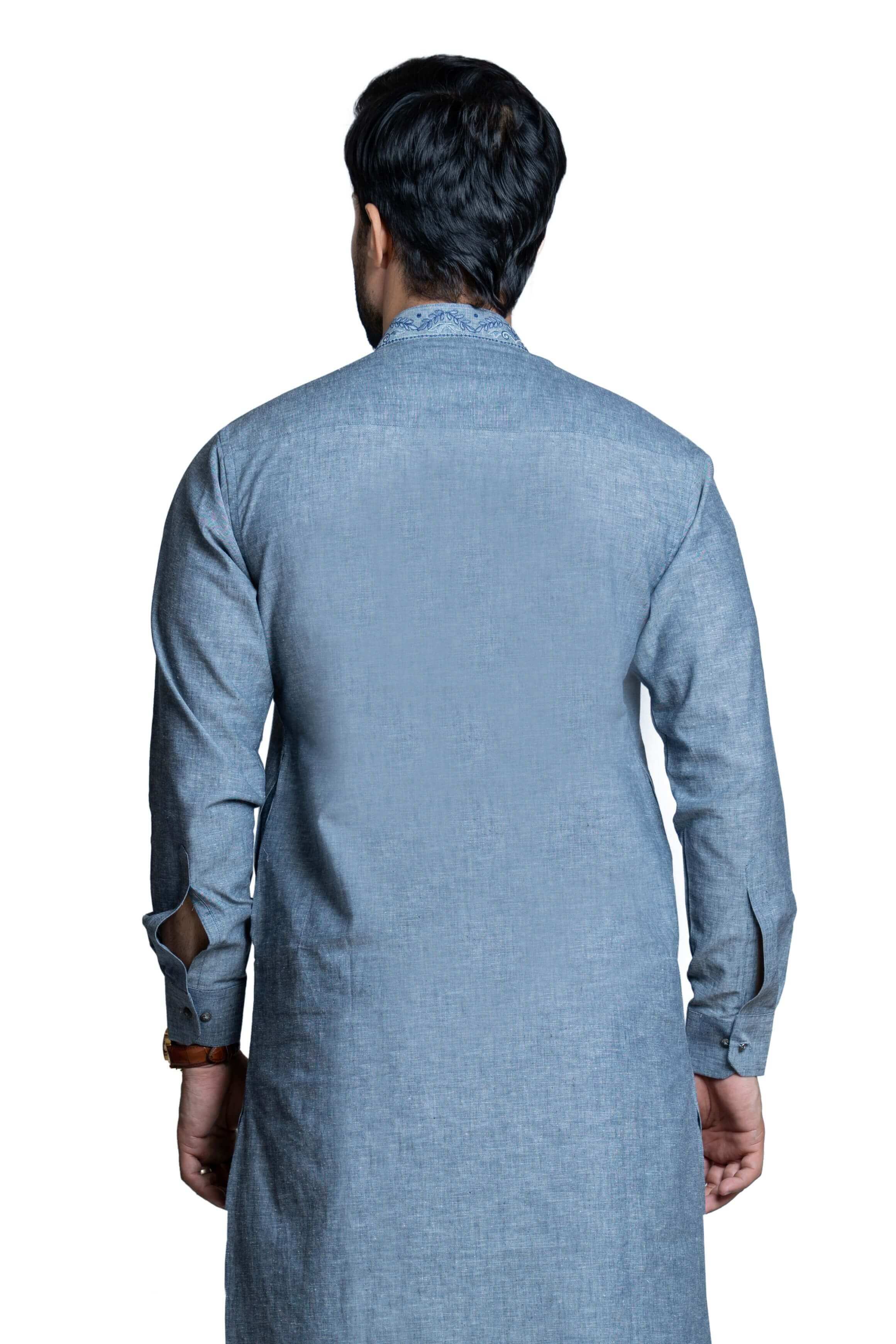 Grey Blue Linen Kurta Pant 