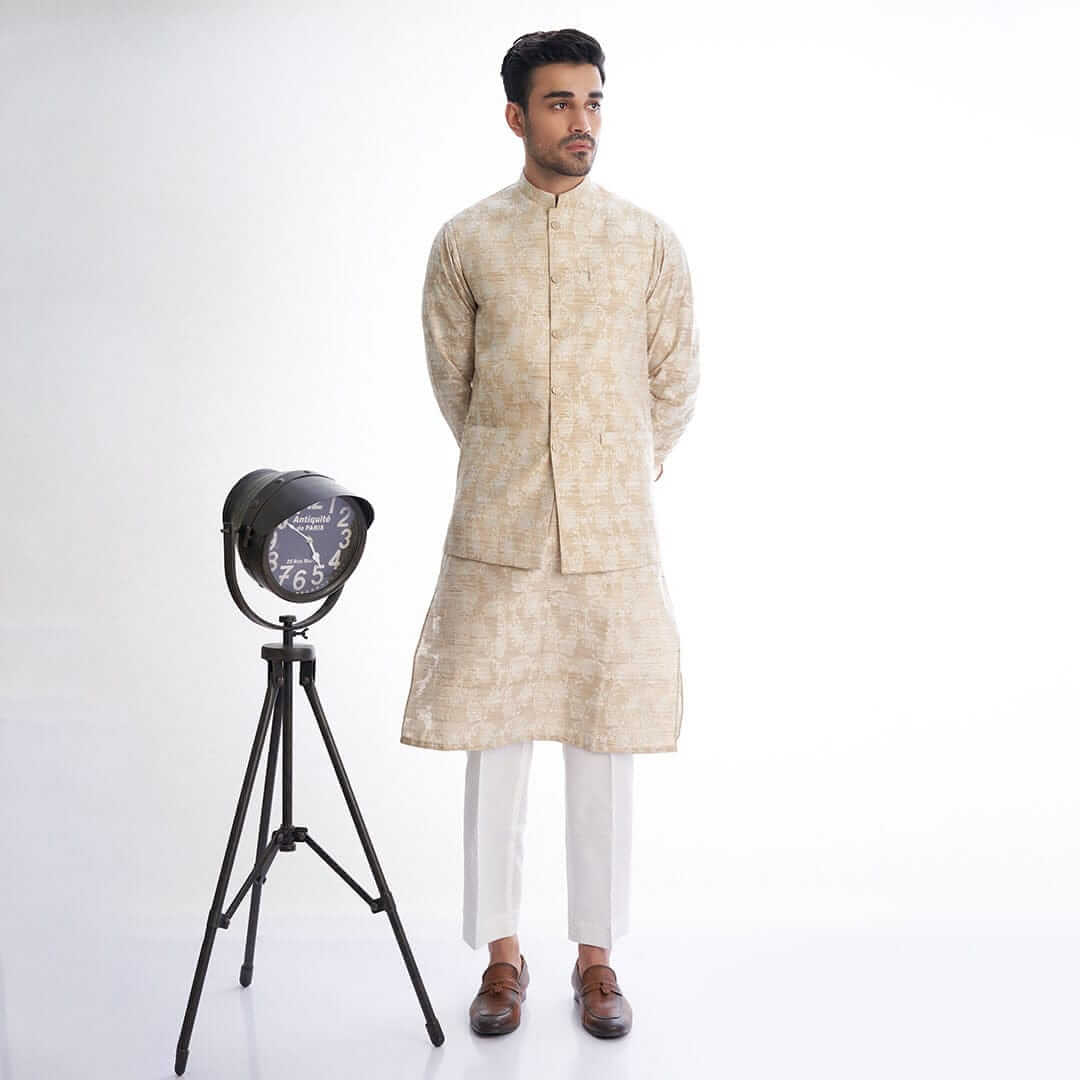 Ivory Cotton Brocade Kurta for Men