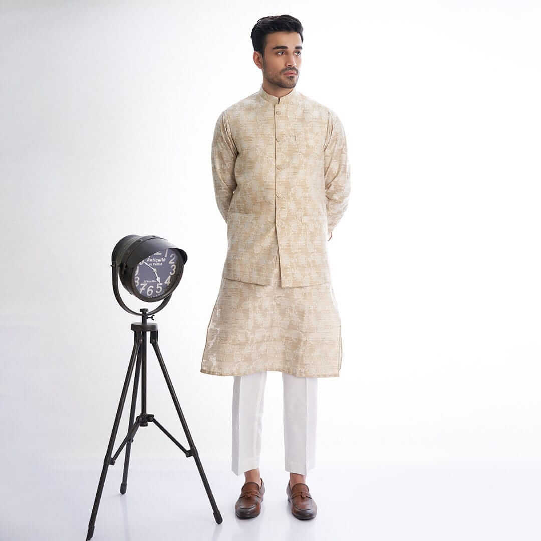 Ivory Cotton Brocade Kurta for Men