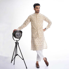 Ivory Cotton Brocade Kurta for Men