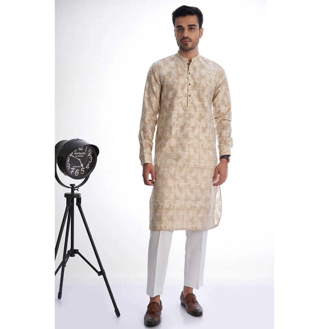 Ivory Cotton Brocade Kurta for Men