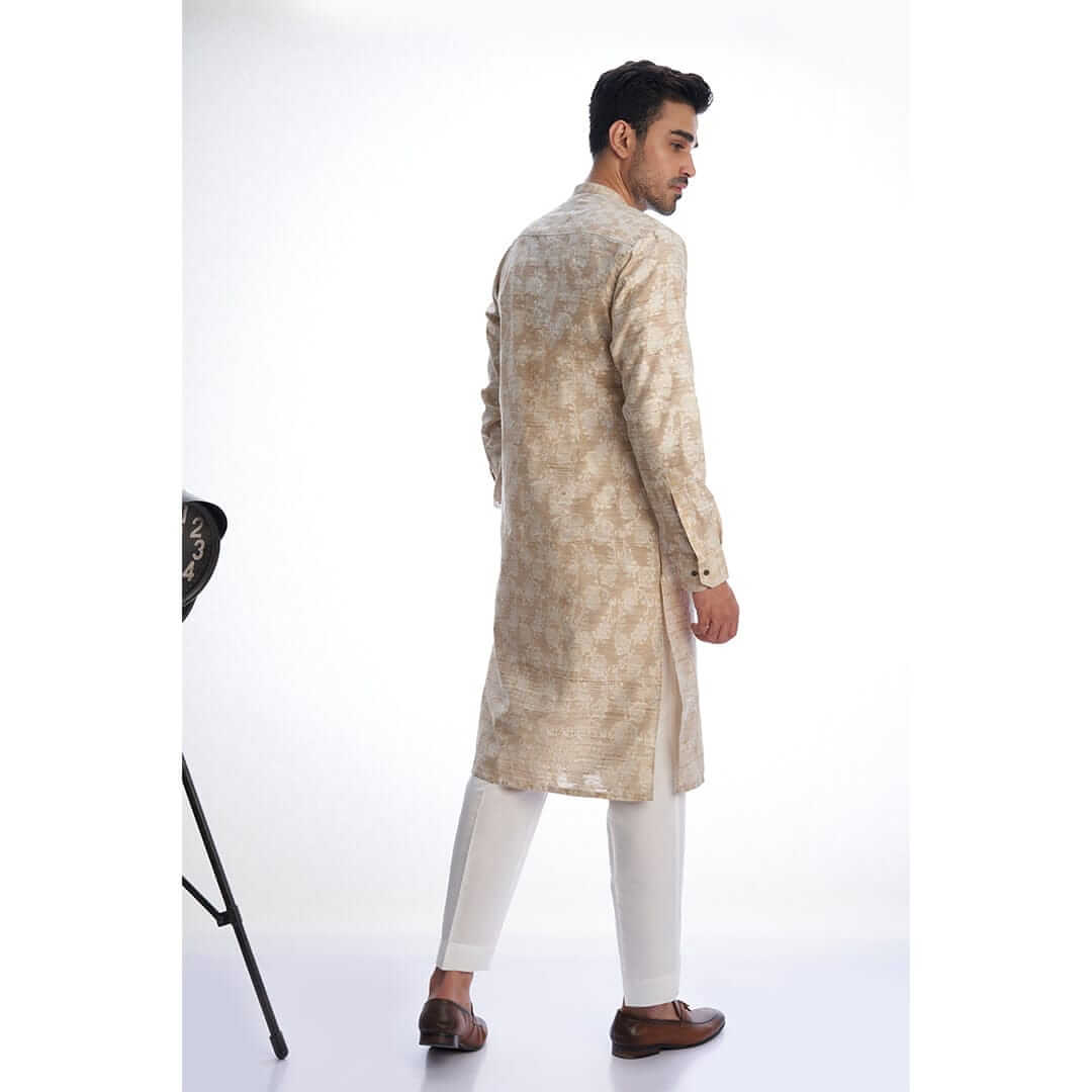 Ivory Cotton Brocade Kurta for Men