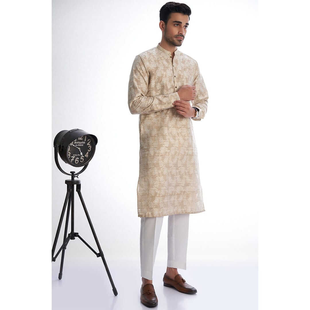 Ivory Cotton Brocade Kurta for Men