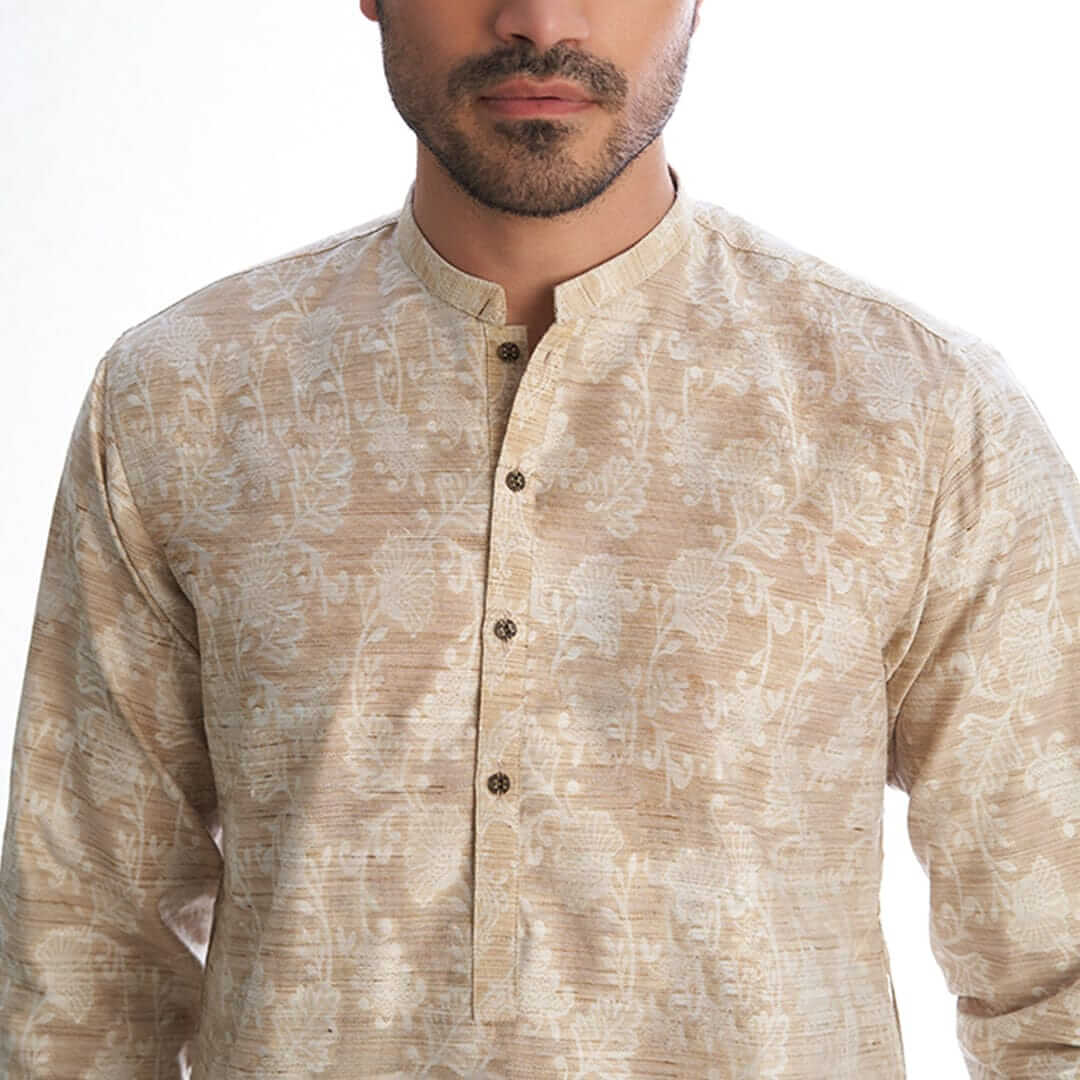 Ivory Cotton Brocade Kurta for Men