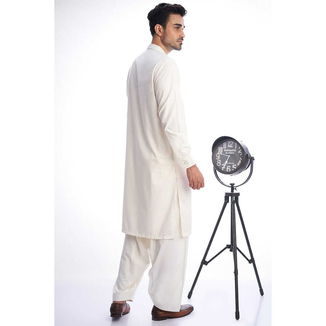 Ivory Embroidered White Mens Shalwar Kameez 