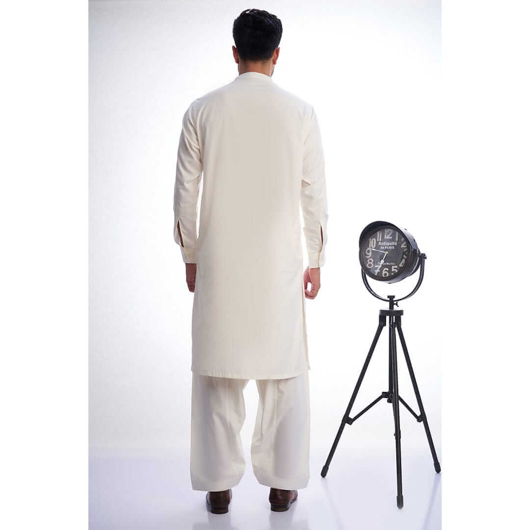 Ivory Embroidered White Mens Shalwar Kameez 