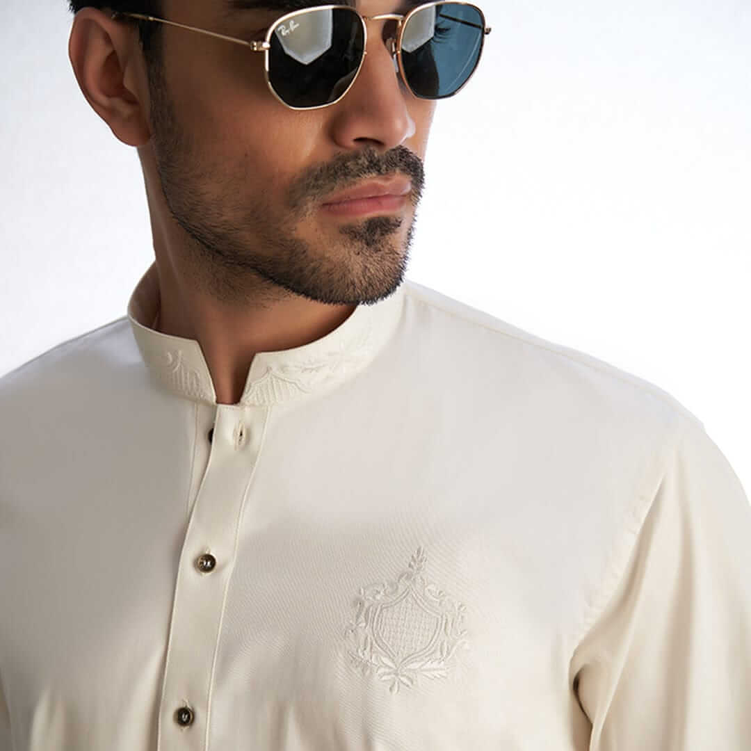 Ivory IronEz Fabric Kurta Trousers for Men