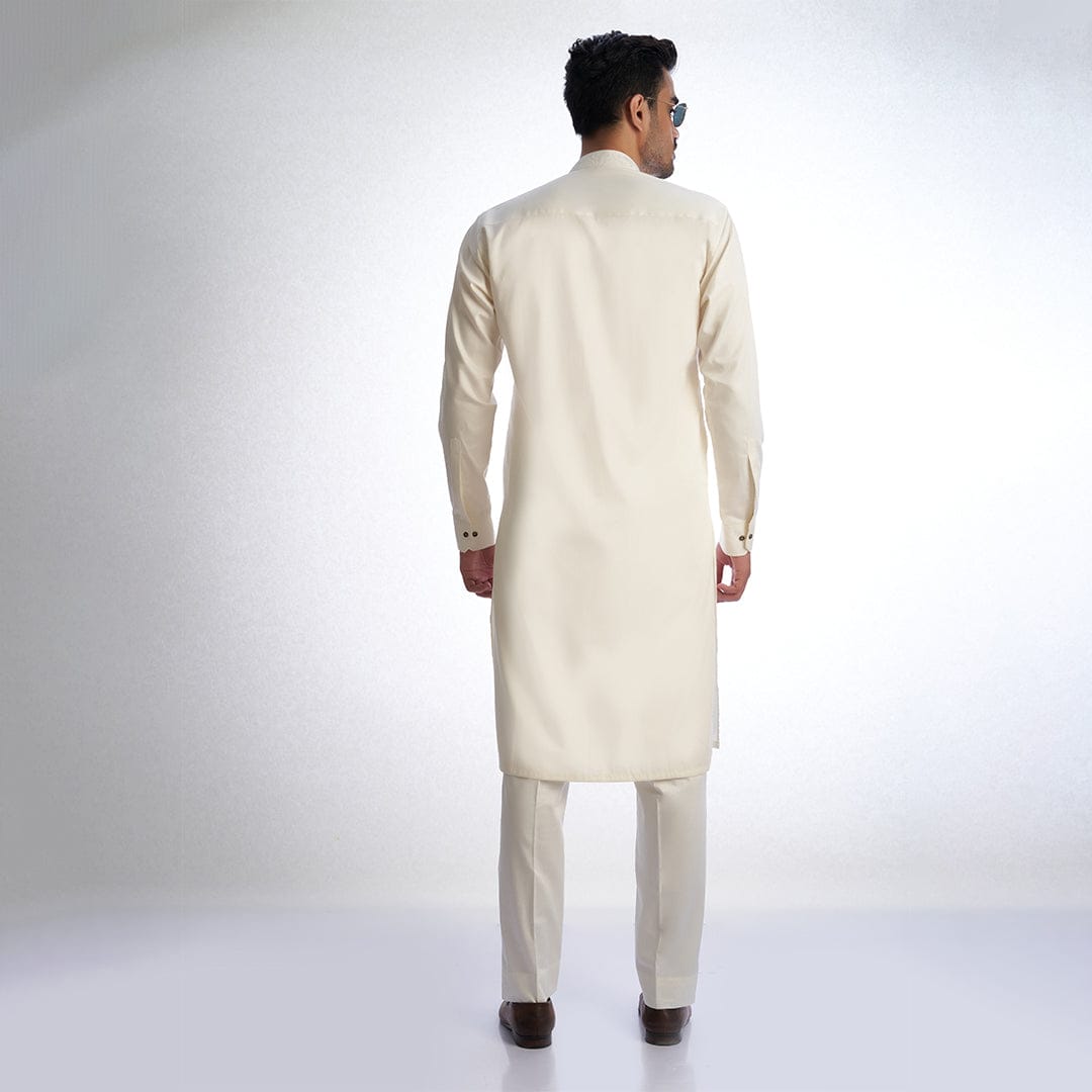 Ivory IronEz Fabric Kurta Trousers for Men