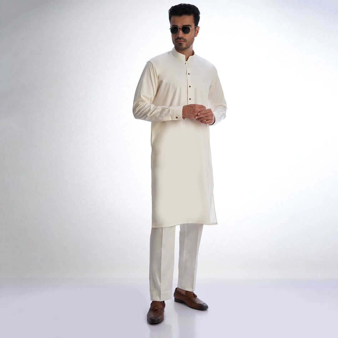 Ivory IronEz Fabric Kurta Trousers for Men