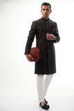 Jet Black Brocade Silk Sherwani