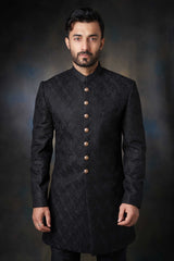 Jet Black Short Sherwani for Men