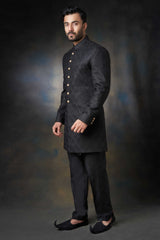 Jet Black Short Sherwani for Men