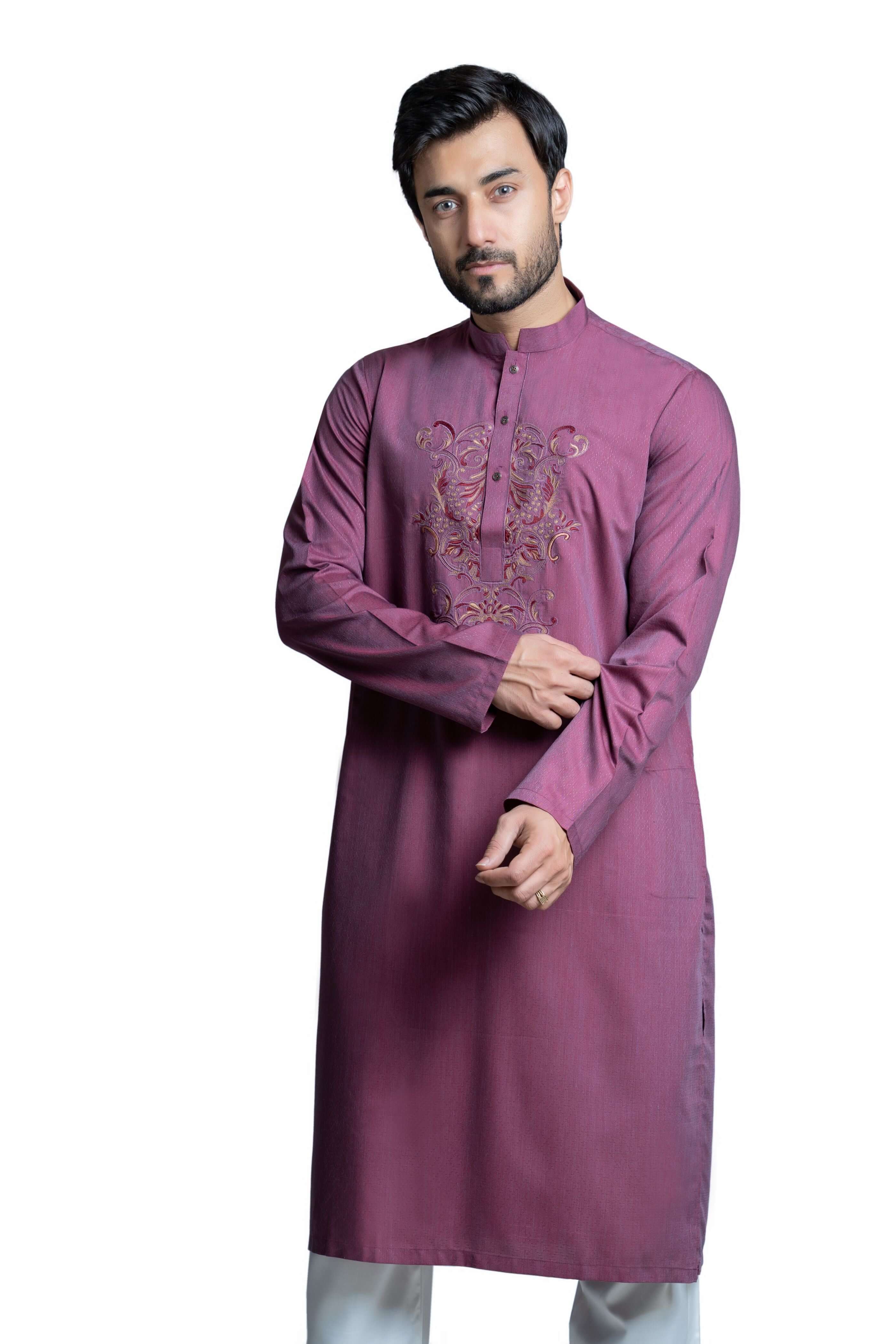 MaroonPurple Kurta and White Pyjama