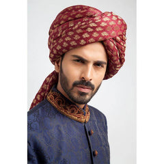 Men Blue Pure Jamavar Fitted Sherwani with Zardozi Embroidery