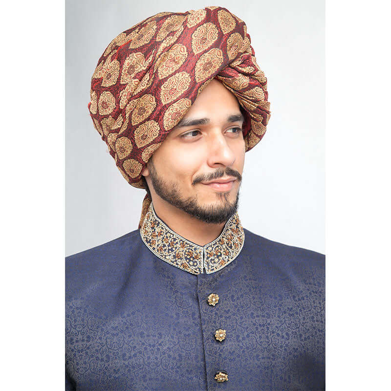 Midnight Mens Blue Pure Jamavar Form Fitted Sherwani