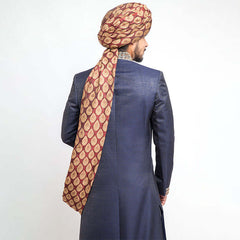 Midnight Mens Blue Pure Jamavar Form Fitted Sherwani