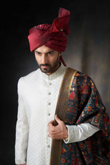 Pearl White Diamond Textured Men Sherwani