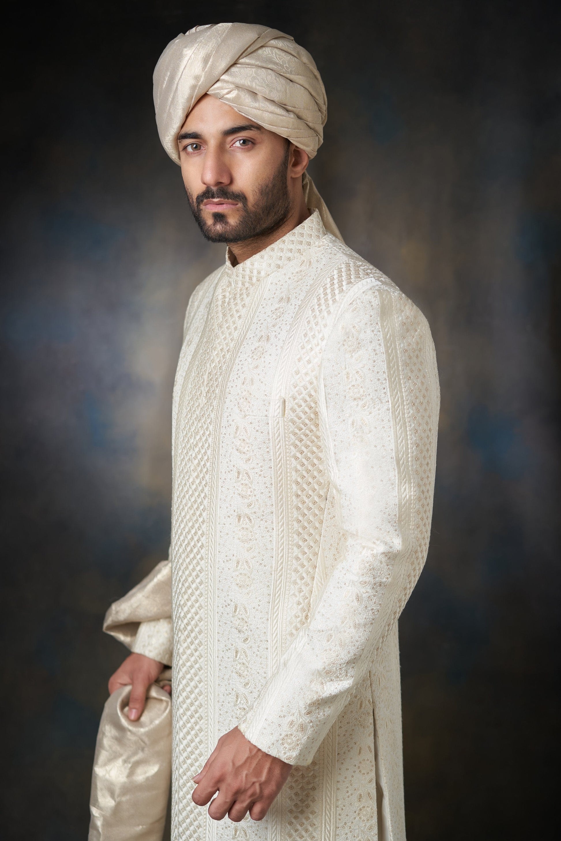 Pearl White Men  Sherwani with Sequins