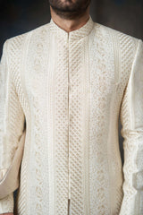 Pearl White Men  Sherwani with Sequins