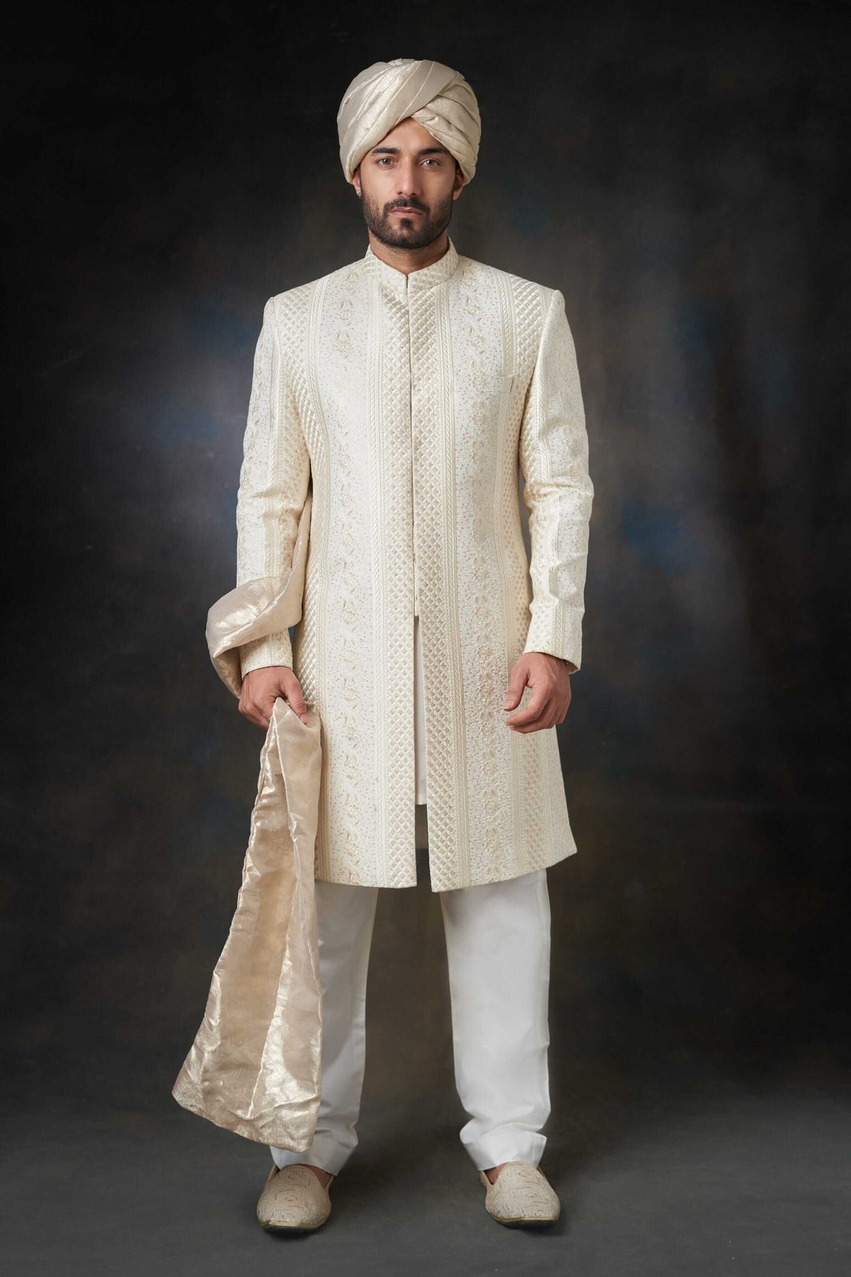 Pearl White Men  Sherwani with Sequins