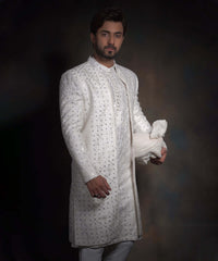 The trendsetter | Off White Mirror work sherwani