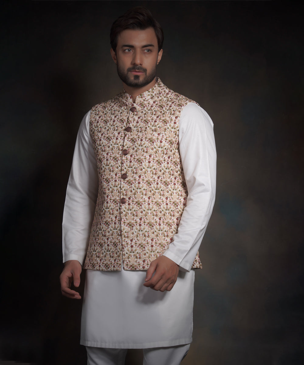 Ivory white form fitted raw silk waistcoat "The charmer"