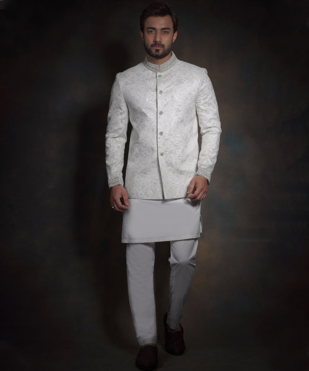 The Hero | Pearl White and silver Prince Jacket