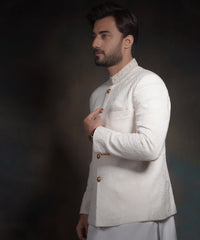 The 'X' Nawab | Off White Raw Silk Prince Jacket