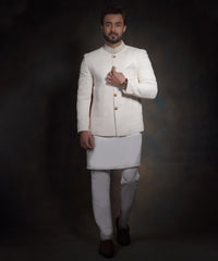 The 'X' Nawab | Off White Raw Silk Prince Jacket