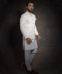 The 'X' Nawab | Off White Raw Silk Prince Jacket