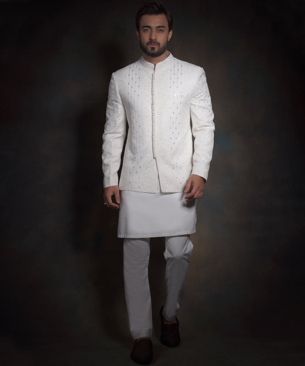 The understated | Off white Chikankari Prince Jacket