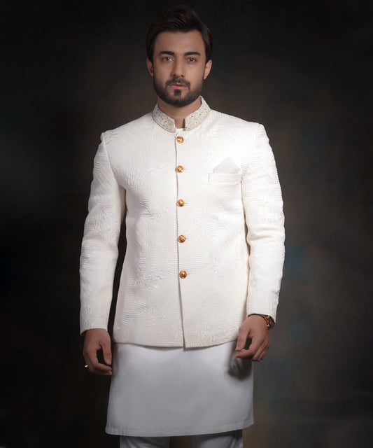 The 'X' Nawab | Off White Raw Silk Prince Jacket