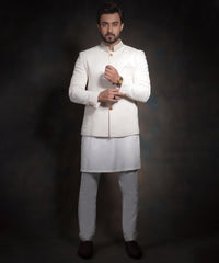 The 'X' Nawab | Off White Raw Silk Prince Jacket