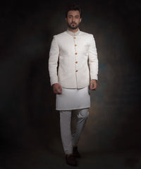 The 'X' Nawab | Off White Raw Silk Prince Jacket